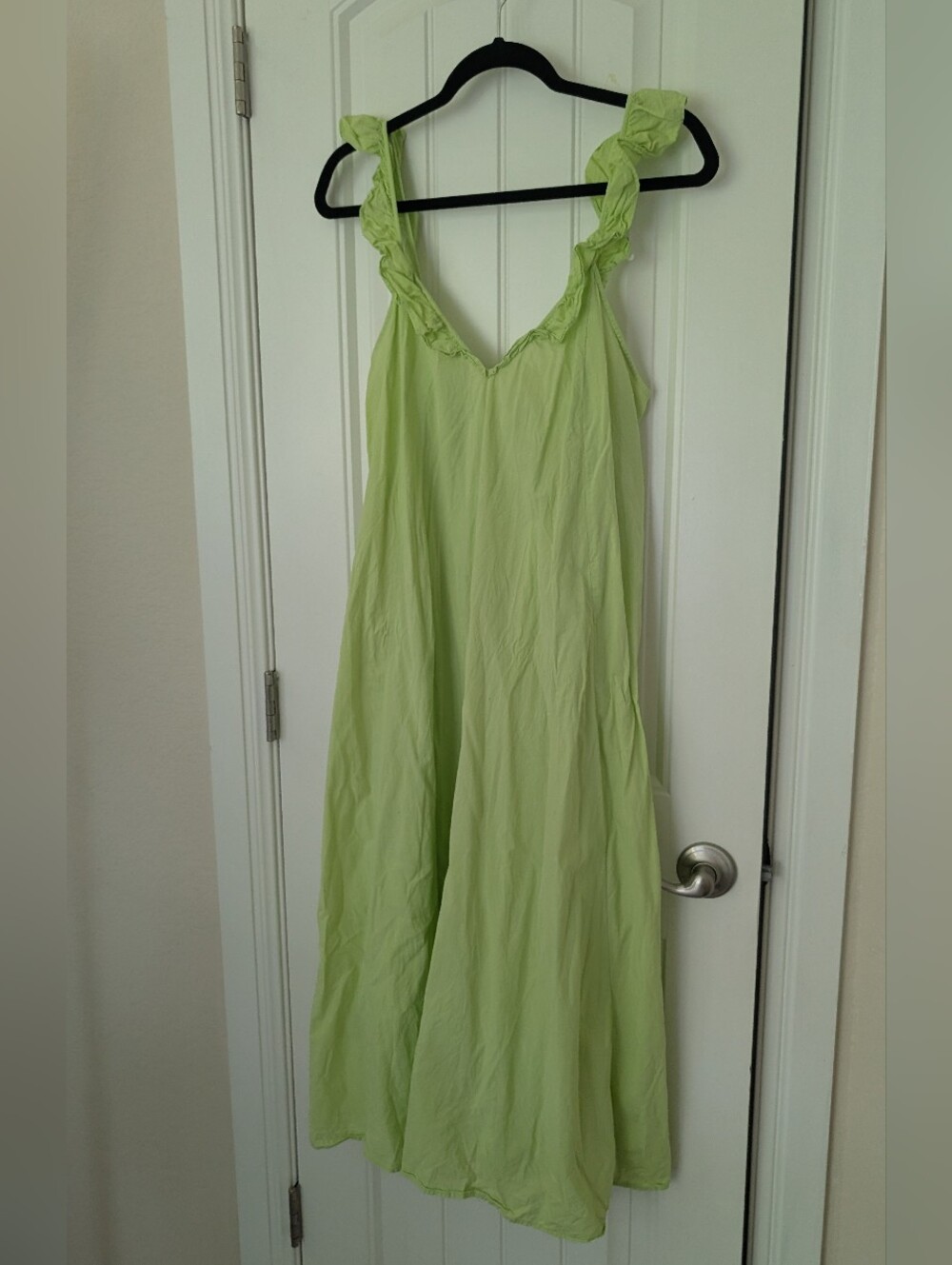 Ruffled Cotton V-Neck Maxi Dress in Lime Green S/M - Picture 2 of 7